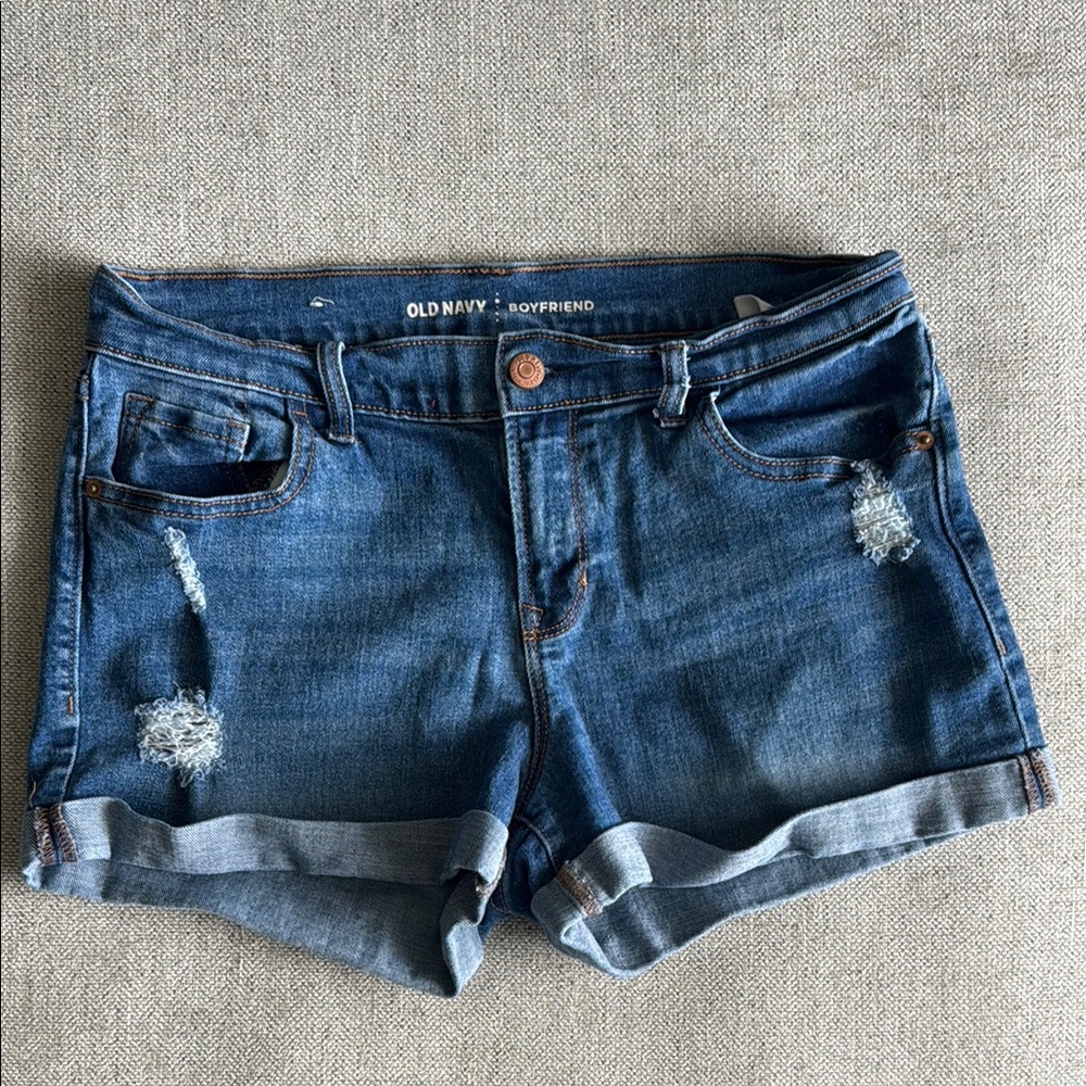 Old Navy Boyfriend Blue Jean Shorts with Distressed Details
